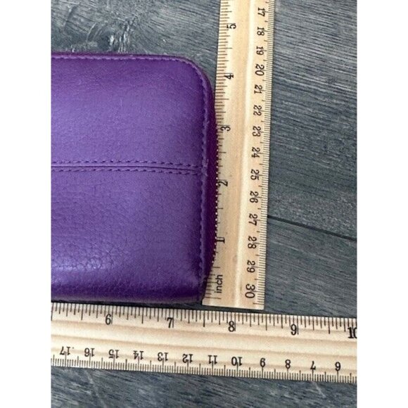 Tory Burch Stacked Zip Around Continental Purple Wallet Phone Coin Cards Leather